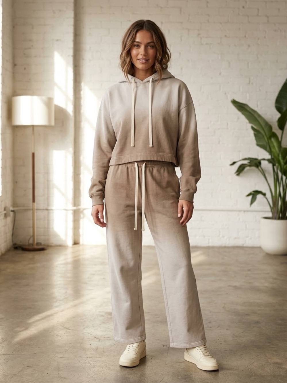 ALO Yoga Neutral Ombre Wide-Leg Sweatpant Set